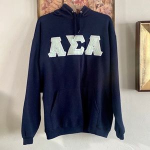ASA ALPHA SIGMA ALPHA SORORITY GREEK LETTERS STRETCH NAVY HOODIE SWEATSHIRT